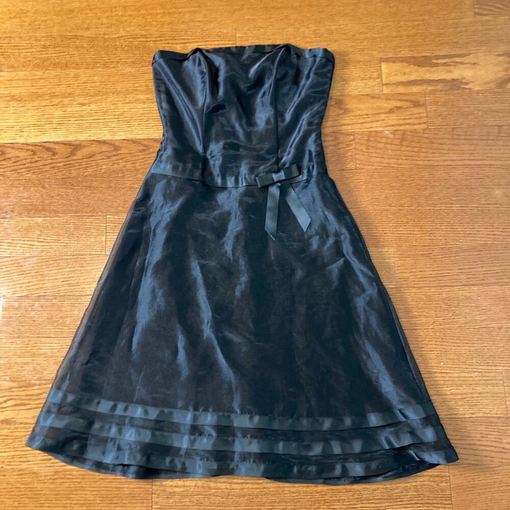 10 Dessy Collection Strapless Black Bow Belt Stripe Prom Formal Party Dress - Picture 5 of 8